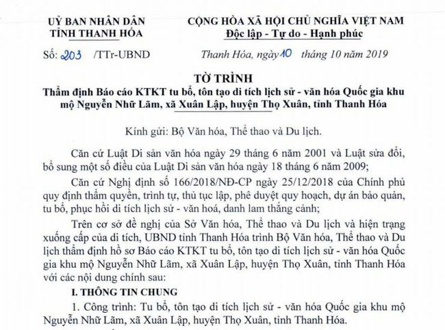 Trình Bộ VHTTDL thẩm định Báo cáo KTKT tu bổ, tôn tạo Di tích quốc gia khu mộ Nguyễn Nhữ Lãm