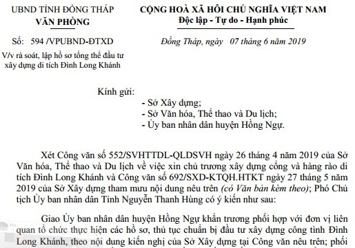 Đồng Tháp rà soát, lập hồ sơ tổng thể xây dựng di tích Đình Long Khánh