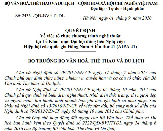 Tổ chức chương trình nghệ thuật tại Lễ Khai mạc Đại hội đồng liên Nghị viện Hiệp hội các quốc gia Đông Nam Á lần thứ 41 (AIPA 41)