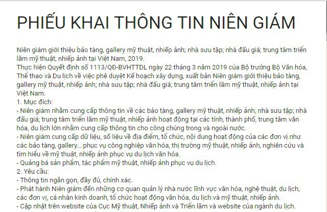 Xây dựng Niên giám thuộc lĩnh vực Mỹ thuật, nhiếp ảnh và triển lãm